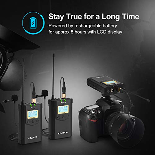Comica CVM-WM100 Plus Wireless Microphones, Professional 1-Trigger-2 UHF Wireless Lavalier Microphone System for DSLR Sony Canon Nikon Panasonic Camera, XLR Camcorder, PC, Smartphone … - Thumbnail 6
