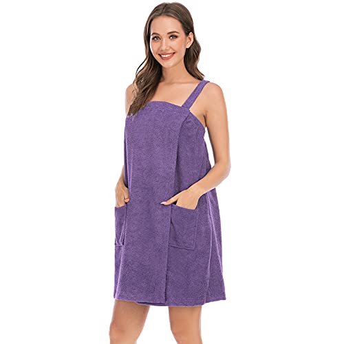 Jamron Womens Adjustable Towel Wraps Bathrobe With Headband for Gym Shower Spa & Beach Cover Ups Purple S - Image 3