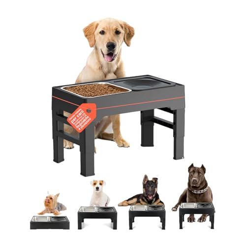 Wintem - Ciotole per Cani In Acciaio Inox e Antigoccia 1,1L con Disco Galleggiante, Rialzate Regolabili in Altezza, Facili da Pulire e Stabili per Uso Quotidiano