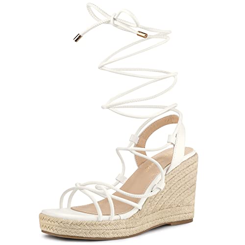 Sandales compensées à lacets bout carré pour femme talons espadrilles