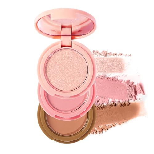 Image of Multibrite Blush Highlighter & Contour Palette 3 in 1 Makeup Powder Set Compact Powder Blush Highlighter Silky Smooth Face Blush Cheek Tint, Moisturizing Luminizer for Women (M01 Pink)