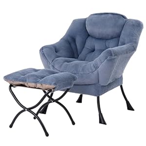 Welnow Lazy Chair with Ottoman, Modern Lounge Accent Chair with Armrests and a Side Pocket, Leisure Upholstered Sofa Chair Set, Reading Chair with Footrest for Small Space, Corner Chair