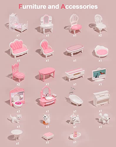 Robud Wooden Dollhouse For Kids Doll House With 24Pcs Furniture Preschool Dollhouse Playset For Girls Toddlers Gift #TOP4