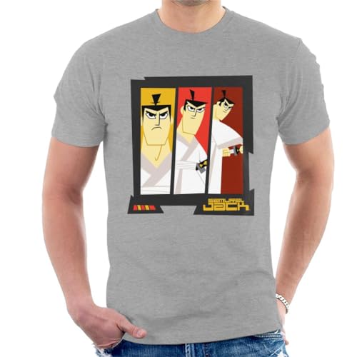 All+Every Samurai Jack Drawing Katana Montage Men's T-Shirt Heather Grey