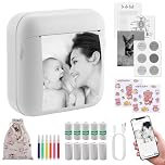 eSynic Portable Mini Phone Printer with 10 Rolls Of Thermal Paper Bluetooth Thermal Printer with Watercolor & Storage Bag for Android IOS Kid Sticker Machine for Photos, Journals, Study Notes, Travel