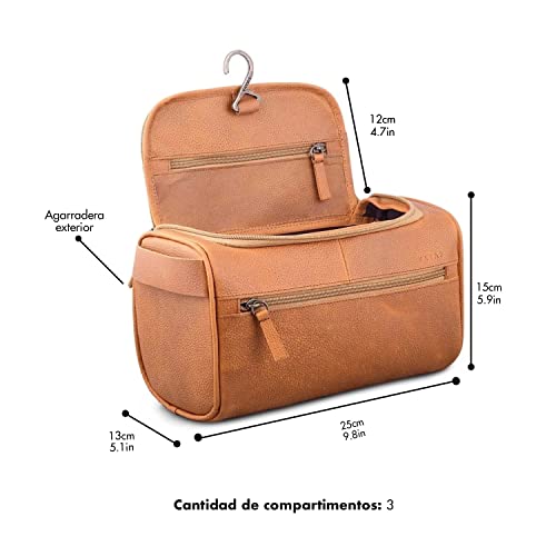 Yayas Leather Light Brown Hanging Travel Toiletry Bag For Men And Women Large Toiletry Organizer Hygiene Bag With Metal Swivel Hook,Durable Zippers And Large Capacity For Cosmetics (Us-Necesert-Cc) #TOP1
