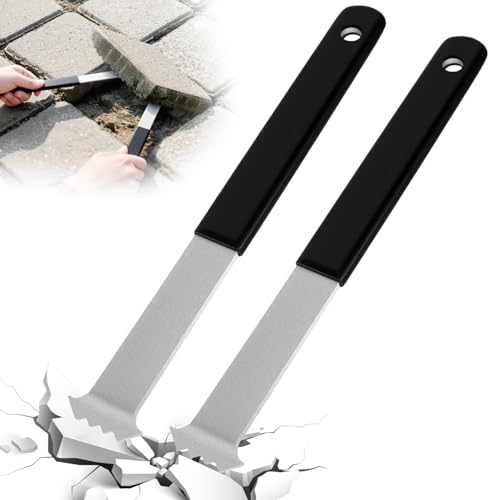 2er Set Pflasterstein-Entfernerwerkzeug mit Doppelgelenk-Schaber Sägezahn-Mikrozähne und Rutschfester Griff, Rostfreier Gehwegplatten Steinheber für Garten Rasen Terrasse Austausch von Pflastersteine