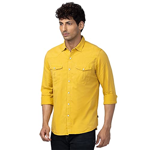 Image of Spykar Men's Slim Fit N /A Full Sleeve Solid Casual Shirts