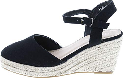 TOP Moda Wishing-5 Women's Closed Toe Buckle Strap Espedrilles Sandals,Black,10