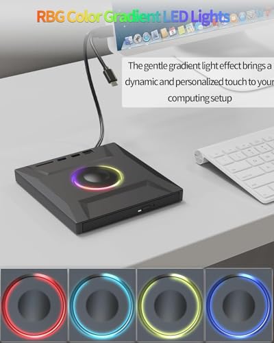 Image of External CD DVD Drive,7 in 1 USB 3.0 and Type-C Disc Reader Writer Burner Player,Slim and Portable CD DVD + /-RW Optical Drive for PC Laptop Desktop MacBook Mac Windows Linux OS Apple