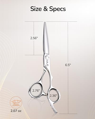 Image of ULG Professional Hair Cutting Scissors & Shears, 6.5 inch 440C Japanese Stainless Steel Barber Scissors, Hand-Honed Razor Sharp Blades & Ergonomic Offset Handle for Salon & Home Use