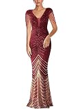 meilun Vestido feminino longo de sereia com decote em V e lantejoulas, C-wine2, G