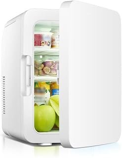 10L Mini Fridge For Bedroom Under Counter Fridge Freezer Food Warmer Drink Cooler Portable Compact Personal Fridge Silent With Carrying Handle For Small Space Office, Home, Car AC + DC(White)