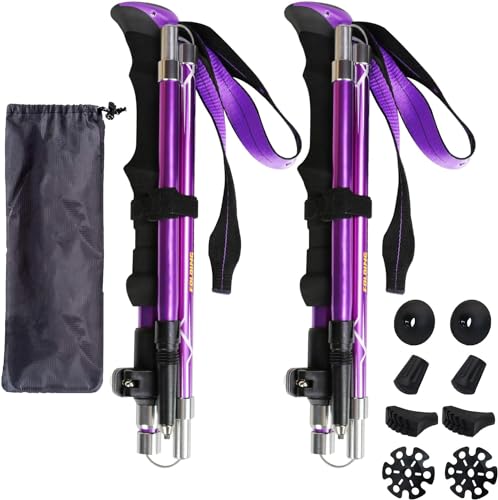SHUBIN Walking Poles - 2 Pack Collapsible Trekking Hiking Poles with Quick Lock System, Folding, Telescopic, Ultralight for Senior Trekking, Backpacking, Hiking (Purple)