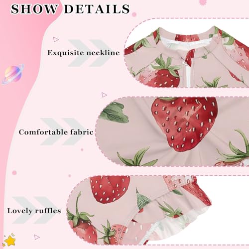 ALAZA Strawberry Watercolor Hipster Girls One Piece Swimsuit Long Sleeve Rash Guard Swimsuits UV 50+ Swimwear Zipper4