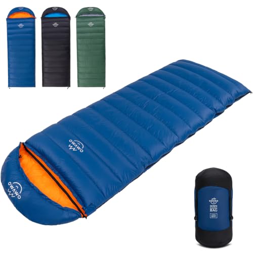 Bolsa de dormir rectangular OMVMO Envelope Down para camping, plumas 600 FP, para adultos, capucha desmontable y cremallera bidireccional, conectable a manta miniatura 1