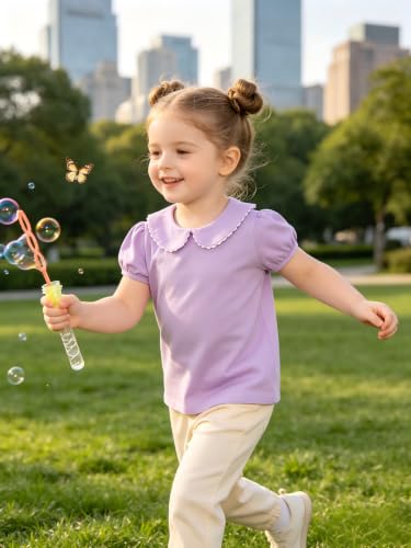 Image of LYSMuch Girl Short Sleeve Peter Pan Collar Shirt Kid School Polo Shirt