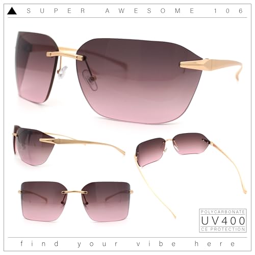SA106 Womens Rimless Wrap Luxury Oversized Rectangle Metal Frame Sunglasses2