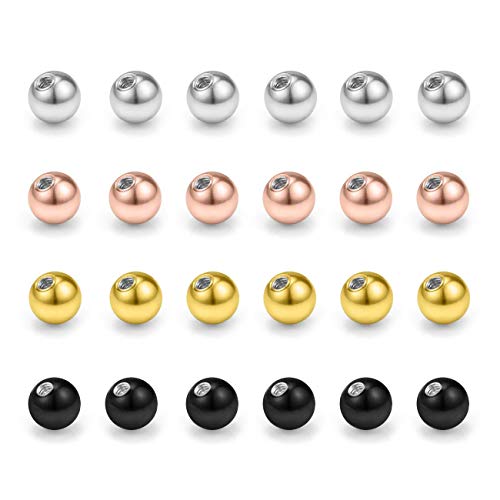 JFORYOU 24pcs Billes de Remplacement Piercing en Acier Inoxydable Boule de Piercing en Acier Inoxydable Balles de Rechange Piercing Labret Sourcils Oreille Piercing 16G(1.2mm) Cover