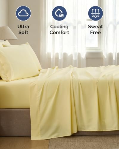 Image of Full 6 Piece Bed Sheet Set - Breathable & Cooling Sheets - Butter Yellow