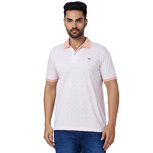 Image of Park Avenue Men's Cotton Polyester Blend Print Pattern Slim Fit Rib Collar Polo Neck Half Sleeve Casual T-Shirt