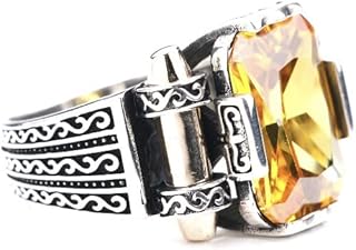 Men Silver Handmade Ring, Citrine Gemstone Ring, Ottoman Style Vintage Ring, 925k Sterling Silver Ring, Gift For Him
