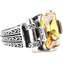 Men Silver Handmade Ring, Citrine Stone Ring, Yellow Citrine Stone Ring, Ottoman Style Ring, Man Handmade Ring, 925k Sterling Silver Ring, Gift For Him