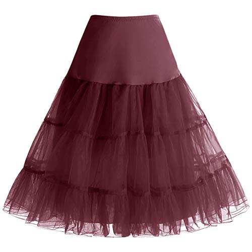 Bbonlinedress Petticoat Rock Sommerkleid Damen Reifrock Unterrock Petticoat Underskirt Crinoline für Rockabilly Kleid Burgundy M
