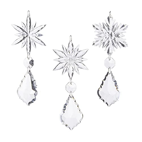 Acrylic Crystal Snowflakes Christmas Figurine Ornaments 6.5" Set Of 3 Hanging Ornament Christmas Tree Decoration #TOP22