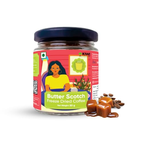 Image of KIWI Kisan Window Butterscotch Freeze-Dried Instant Coffee, 50g | 100% Arabica | Latte, Espresso, Cappuccino | Rich Butterscotch Aroma & Flavour | Easy Brewing | Sourced from Coorg Karnataka