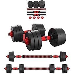 Pesas De 15 Kilos Precio PERPETUAL® Kit de Mancuernas Regulables (Set de 10kg 15kg 20kg 30kg) - Juego de Pesas Ajustables para Musculación y Entrenamiento de Fuerza - Barra Conectora - Gimnasio en Casa - Hombre/Mujer