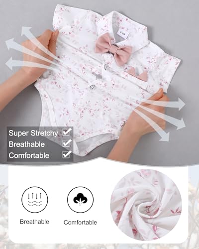 Image of YALLET Baby Boy Clothes Suit Newborn Infant Gentleman Outfits, Formal Dress Shirt+ Bowtie+ Suspender Pants Wedding Party Set