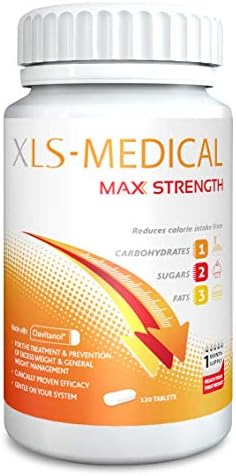 XLS Medical Max Strength Tablets - Reduce Calorie Intake from Carbohydrates, Sugars and Fats - Weight Loss Aid - 120 Tablets, 30 Days Treatment
