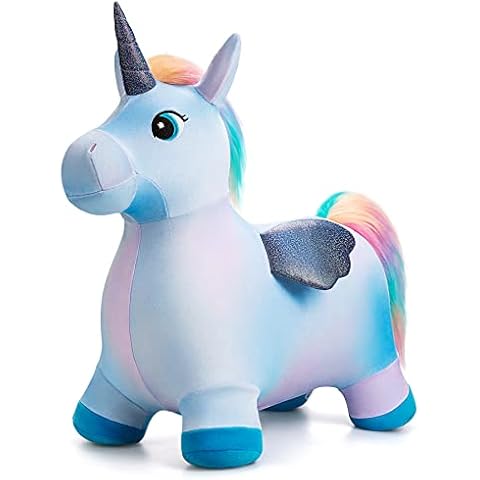 U&C Planet Multi Colored Unicorn Bouncy Horse for Toddlers, Bouncy Animals for Toddlers, Animal Hopper Bouncing Toys Gift for 18 Months 2 3 Years Old Outdoor Indoor with Pump Cover