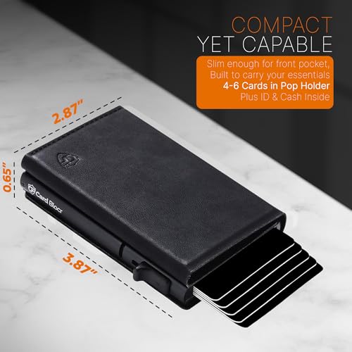 Image of Conceal Plus Card Blocr Pop Up Wallet for Men | RFID Blocking Slim Metal Card Holder | 4-6 Card Ejector Wallet | Minimalist Wallet | Cash & ID Storage | Black PU Leather