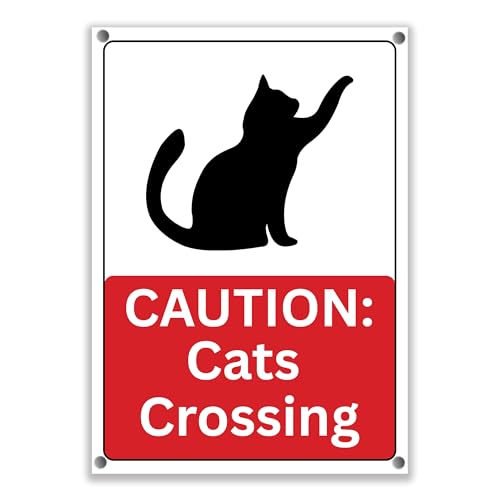 Image of LP Lifestyle Caution Cats Crossing Sign – Weatherproof Rust-Free Waterproof PVC Outdoor Warning Sign, Durable High-Visibility Safety Notice No.357 (A4 (210mm x 297mm) – Holes)