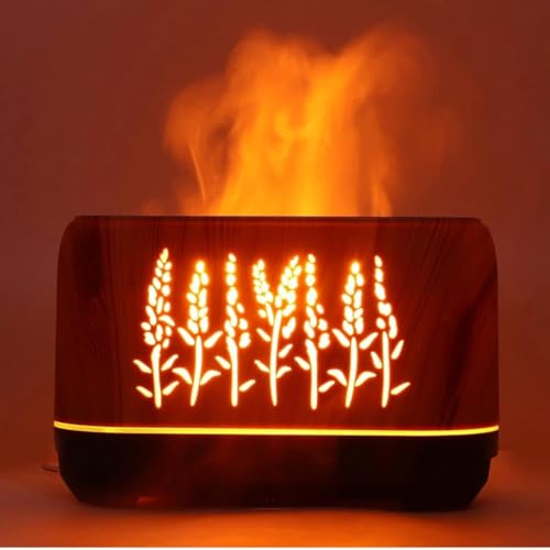 Image of Essential Oil Diffuser, Desktop Flame Humidifier, Low Noise 200ml USB Charging Wood Grain Aromatherapy Premium Humidifier Realistic Flame Effect, Night Light, Yoga, and Gym