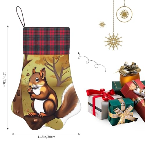 LiuMng Nussfressende Eichhörnchen, personalisierte Weihnachtsstrümpfe mit Pfotenabdrücken – festliche Hängedekoration für Familienkamin, Schwarz, Einheitsgröße