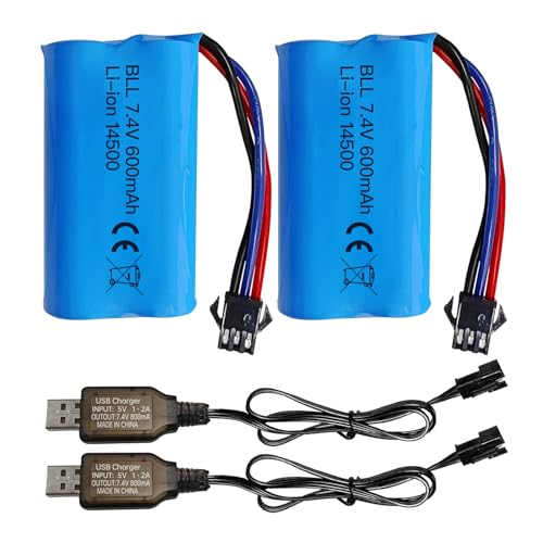 ZYGY 2PCS 7.4V 600mAh 2S Li-Ion Batterie mit SM-3P Stecker und USB Ladekabel für DE82 TK3086B G20601 RC Spielzeug Fernbedienung Auto TK-3082B Spezialeffekte Flipping Auto Batterie