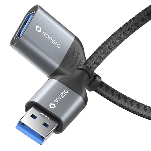 Sonero Cable de datos USB-A a USB-A, cable de extensión, cable USB tipo A, USB 3.0, 5 GB/s, gris espacial/negro, 0,50 m