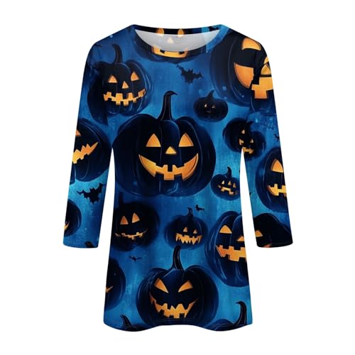 Cute Funny Halloween Shirts for Women Plus Size 3/4 Length Long Sleeve Womens Tops Witch Gothic Renaissance Shirt