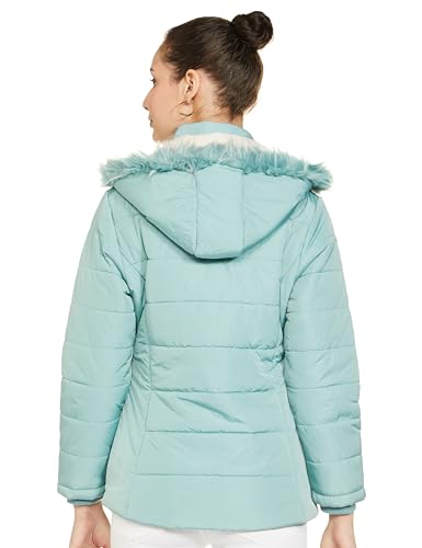Image of Qube By Fort Collins Women's Medium-Length Bomber Jacket with Detachable Hood Stylish Winterwear for All-Day Comfort |Material: Nylon