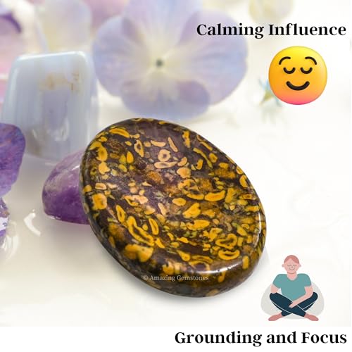 Image of Amazing Gemstone Fruit Jasper Worry Stone Crystals and Healing Stones - Stress Relief Gifts - Piedra Crystal Fidget for Meditation, Relaxation - Unique Stocking Stuffers Birthday Gifts for Women, Men