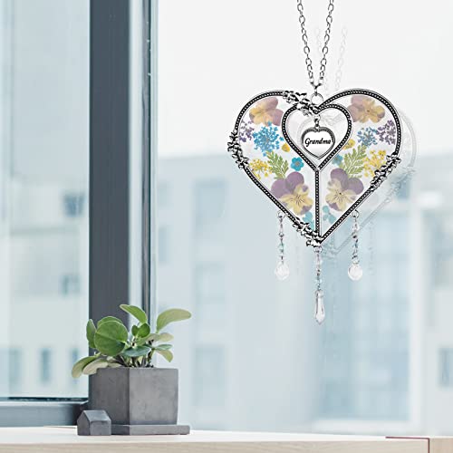 LARAINE Heart Suncatcher with Pressed Flower Wings Mom Mother's Day Love Glass Wind Chime Ornament Charm with Metal Heart Gifts for Mom Grandma Aunt Birthday (Grandma, Blue) - Image 8