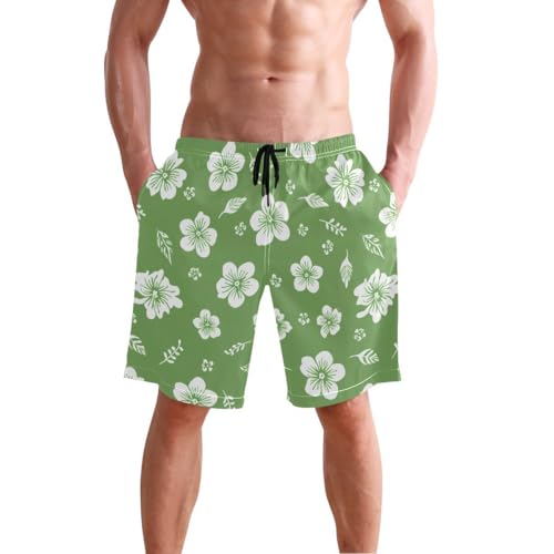 Flowers Floral Green Mens Swim Trunks Quick Dry Beach Shorts with Pocket S 2302880