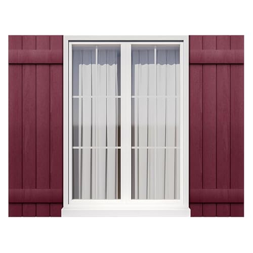 Ortus Collective Exterior Window Shutters - Weather-Resistant Polypropylene, Easy DIY Install - Board and Batten Shutters for Windows Outside, Vinyl, Brick, 14.5'W*59' H, Red