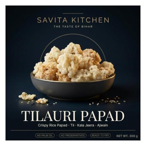 Image of Savita Kitchen Tilauri Papad 300g | Handmade Rice Flour Papad with Til, Kala Jeera & Ajwain | No Maida, No Preservatives | Traditional Bihari Chawal Ka Papad | Fry & Serve