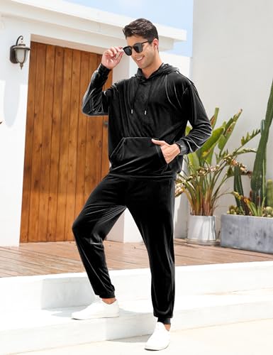 LecGee Mens 2 Piece Velour Hoodie Tracksuit Long Sleeve Velvet Hooded Pullover Casual Athletic Jogging Sweatsuit Set2