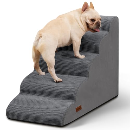 Image of Aodisman 5-Step Dog Stairs and Ramp for High Bed, Non-Slip Sturdy Pet Steps for Small Dogs and Cats,22.2 inch H,Grey