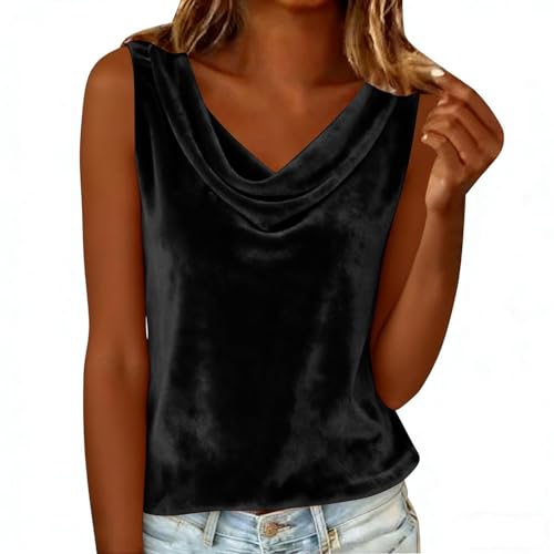 Womens Tank Tops Sleeveless Elegant Camisole Slim Going Out Vest Tops Casual Summer Ladies Cami Elegant Golden Velvet Simple Sleeveless Swung Collar Vest Top for Home and Office